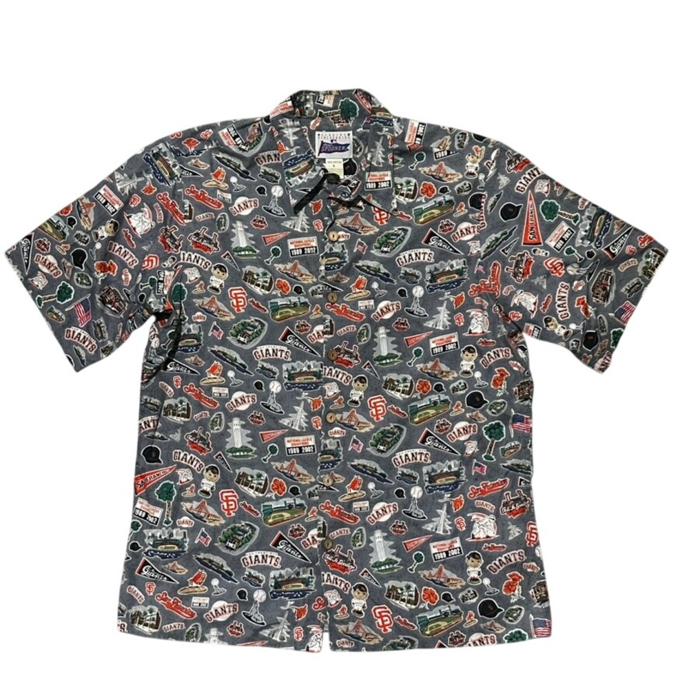 Reyn Spooner San Francisco Giants MLB Hawaiian Shirt Mens L Cotton Gray Baseball